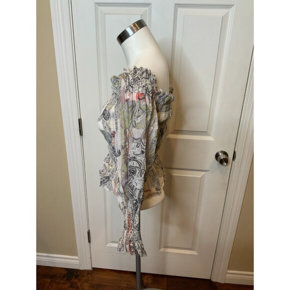 AllSaints Gray Paisley Crepe Off-The-Shoulder Makutu Top, Size 2 US | 6 UK NWT - Picture 4 of 6